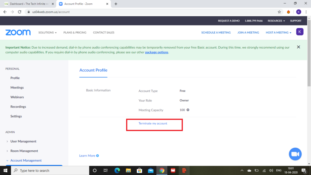 how to delete zoom account