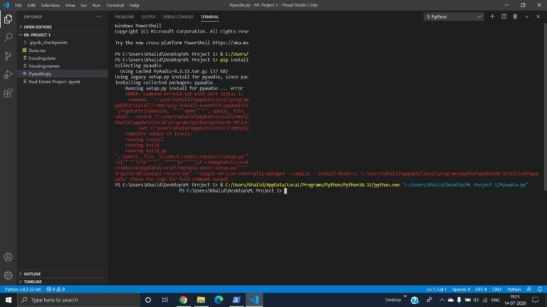 Не получается установить pyaudio pycharm windows